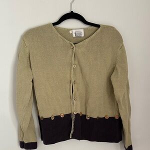 Christopher & Banks Olive Green and Chocolate Brown Two-Tone Button Cardigan